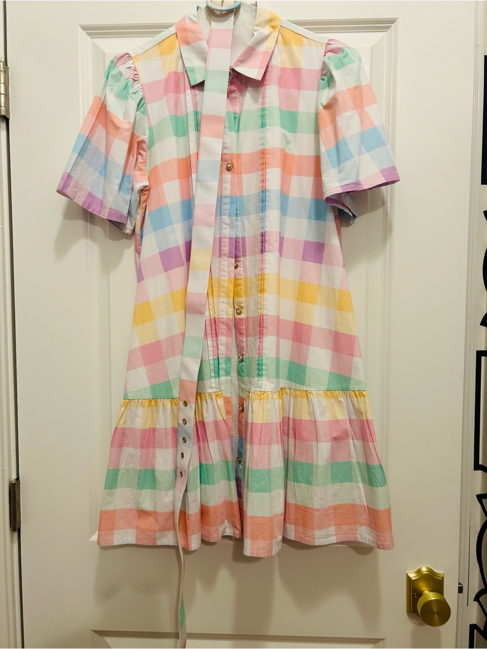 Red Dress Boutique Pastel Plaid Belted Mini Dress - Multi Pastels - Picture 4 of 5